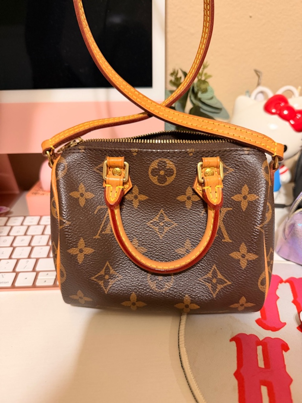 Louis Vuitton Brown Monogram Mini Handbag with Tan Trim - Picture 3 of 5